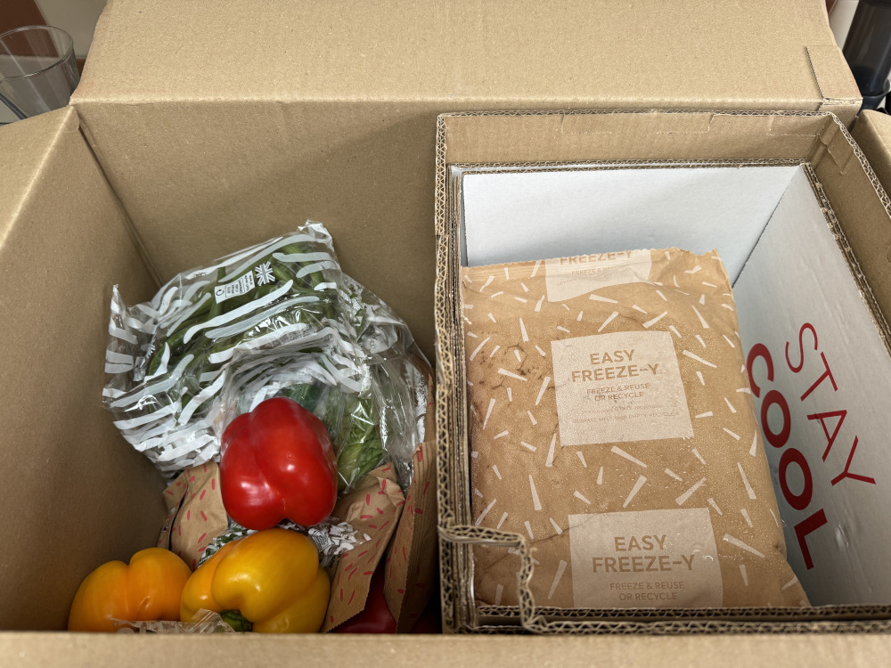 Gousto food box showing the veg and ingredients inside